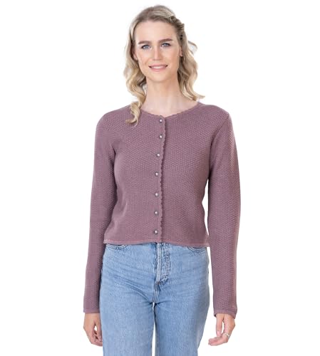 Schöneberger Trachten Couture Damen Trachten Strickjacke, taillierte Trachtenjacke aus Wolle im Landhausstil für Oktoberfest, Dirndl-Jacke Lena (Rosa, XXL)