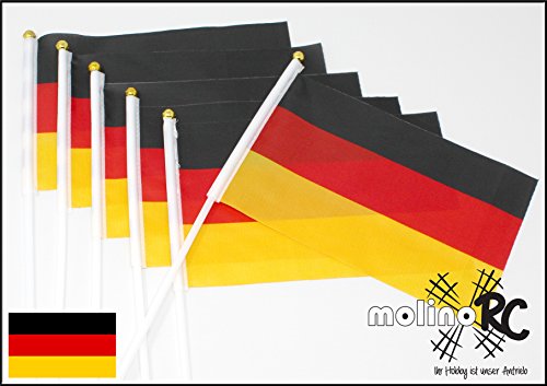 molinoRC 6x Deutschland Flagge klein 20 x 14 cm [PERFEKT für EM!] - wetterbeständig mit 30 cm Stab zum Halten oder Hinstellen - Deutschland EM Deko 2024 - Deutschland Fahne - Deutschland Fanartikel