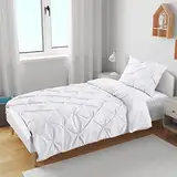 K&A Pintuck Pinch Plissee Bettbezug Bettwäsche mit Kissenbezug 80 x 80 cm mit Reißverschluss, pflegeleicht, maschinenwaschbar, weiche Mikrofaser-Bettwäsche (Weiß - 135x200 cm)