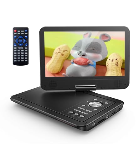 YOTON 12,5 Zoll tragbarer DVD-Player mit 10,5 Zoll HD-Drehbildschirm für das Auto, mit Autoladegerät, Netzteil, eingebautem Akku und USB/SD-Karte/Sync TV [Blu-ray Nicht unterstützt]