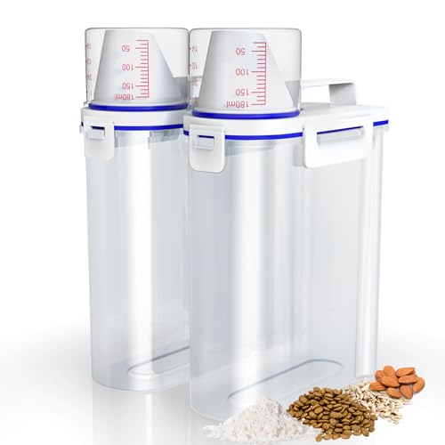 noviclass® [2er Set 2500ml Vorratsbehälter Aufbewahrungsbox mit Messbecher für Trockenfutter Reis Mehl Waschmittel Futterbehälter Hundefutter (Füllmenge: 2x2500ml)…