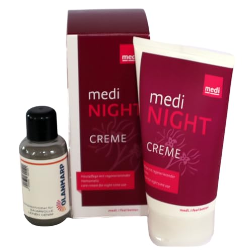 Medi Night 150 ml - Pflegecreme für erholsame Beine nach einem Tag in Kompressionsstrümpfen+ Olanmarp Feinwaschmittel Konzentrat für Baumwolle 50 ml (1 Stück Medi Night a 150 ml)