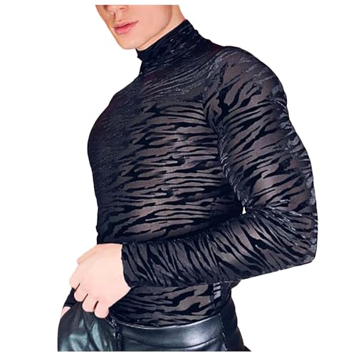 WKAYsIV Offen Schritt mit elastischem Unterteil und durchsichtigem, engem Stehkragen und Langen Ärmeln Kellner Outfit Sexy (Black, XL)