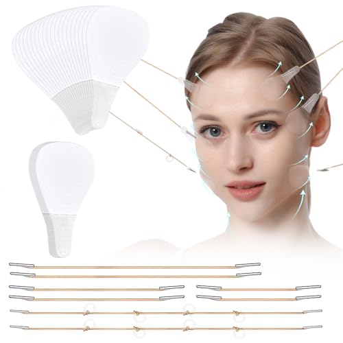 Facelifting Tape Set – 80 Unsichtbare Aufkleber & 4 Hebeseile für Sofortige V-Form Konturierung von Gesicht, Hals & Augenpartie