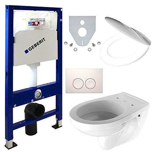 Geberit Duofix Vorwandelement + Wand Tiefspül WC + Delta 25 + WC Sitz - WC Set, Kunststoff