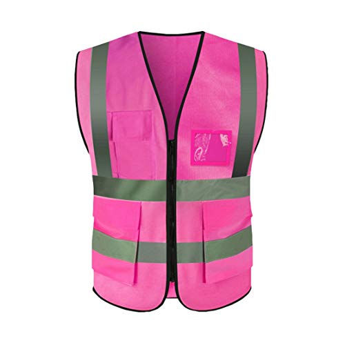 JZK Rosa Sicherheitsweste mit Taschen und Reißverschluss, hohe Sichtbarkeit Sichere Weste Warnweste reflektierende Jacke für Frauen Erwachsene, hi viz Jacke