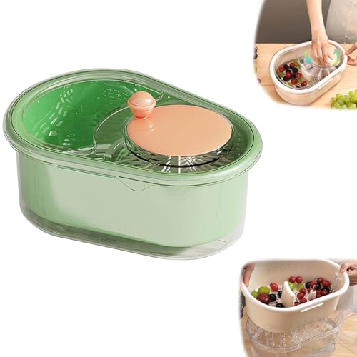 Fruit Spinner Cleaner, Fruit Washer Spinner Bowl with Brush, Vegetable and Fruit Cleaner, Portable Fruit Washer Spinner, Manual Fruit Washer Spinner for Kitchen (B)