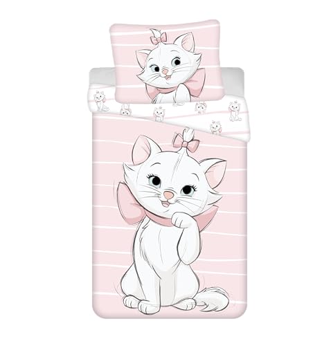 Jerry fabrics Bettwäsche für Babys, Motiv: Marie Les Aristocats, 100 % Baumwolle, wendbar, 100 x 135 cm + Kissenbezug 40 x 60 cm