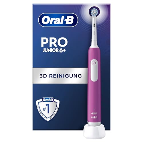 Oral-B Pro Junior Elektrische Zahnbürste/Electric Toothbrush für Kinder ab 6 Jahren, Drucksensor, 3 Putzmodi inkl. Sensitiv für Zahnpflege, weiche Borsten & Timer, Designed by Braun, lila