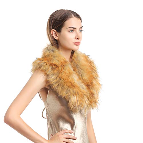 Soul Young Damen Fellkragen Pelzkragen Kunstfell Kunstpelz Winter Schal Wärm Fuchspelz Kragen EINWEG Verpackung(80cm, Natur)