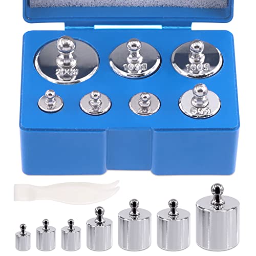 Mardatt 8-teiliges Präzisionswaage-Set, 10 g, 2 x 20 g, 50 g, 2 x 100 g, 200 g, Stahlgewichte, Kalibrierung mit Pinzette für digitale Waage, Schmuckwaage, M2 Klasse (insgesamt 500 g)