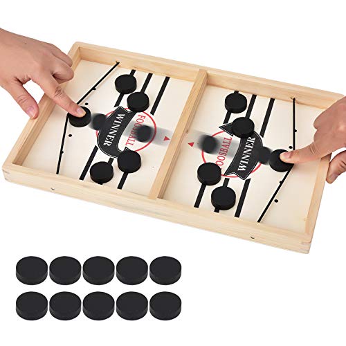 Hockey Brettspiel, Holz Schnell Sling Puck Match-Spiel, Bouncing Brettspiel, 2in1 Interaktion Tischhockey Katapult, Portable Schachbrettset Partyspiele Tisch-Desktop-Spiel