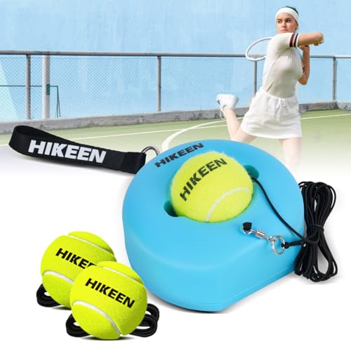 BOOSTEADY Tennis Trainer Set mit 3 Bällen - Professionelles Trainingsgerät mit Metallbasis & 4m Seil für Einzeltraining (Erwachsene/Anfänger) - Garten, Park, Plat - Blau