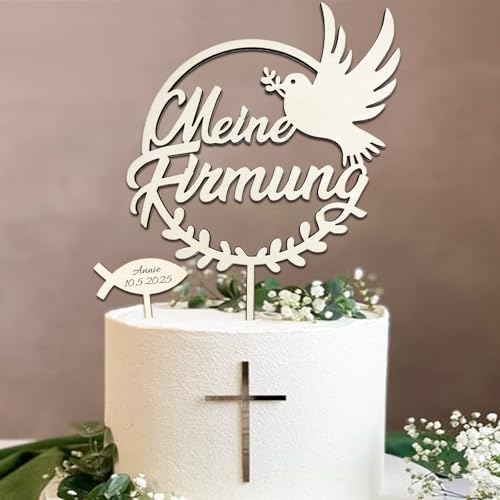 Tortendeko Firmung, Meine Firmung Cake Topper Holz & Fisch Kreuz Torten Topper, Firmung Deko Junge Mädchen Geschenke Gastgeschenke