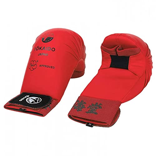 Tokaido Karate Handschuhe Kanji Kumite WKF ohne/Daumen (M, Rot)