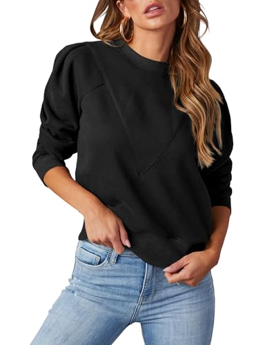 Imily Bela Damen Sweatshirt Pullover,Langarm,Rundhals,Pulli Herbst Winter Frauen Classic Basic Oberteil Sport Streetwear Sweatshirts Cropped Pullovers Tops(Schwarz,M)