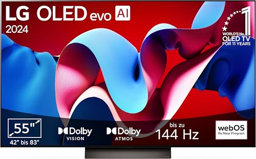 LG OLED55C47LA TV 55" (139 cm) OLED evo Fernseher (α9 Gen7 4K AI-Prozessor, webOS 24, Dolby Vision, bis zu 120Hz) [Modelljahr 2024]