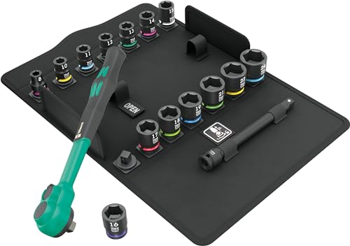 Wera 05005530001 8100 SB 12 Zyklop Comfort Knarrensatz, Umschalthebel, 3/8"-Antrieb, metrisch, 16-teilig