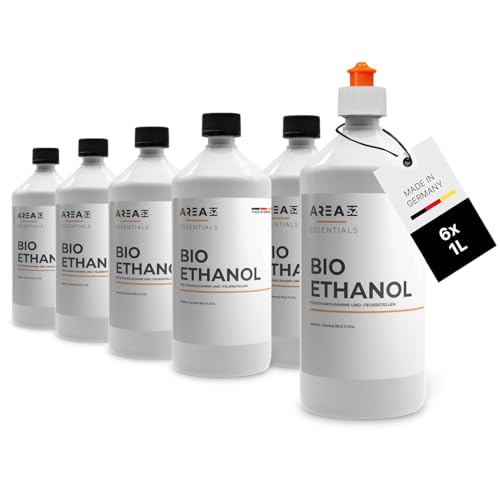 Area52 – Bioethanol 6x1L Set Ethanol – Reiner Ethylalkohol mit 96,6% Reinheitsgrad – Für Ethanolkamine, Tischkamine & Bioethanol-Feuerstellen – Geruchslos & rußfrei – Für Indoor & Outdoor Nutzung
