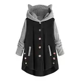 AACH Damen Mantel Plüschjacke Hoodie Jacke Oversize Wintermantel Winter Kurzmantel Warm Kapuzenjacke mit Taschen Winterjacke Große Größen Plüschmantel Lässig Plüsch Fleecepullover