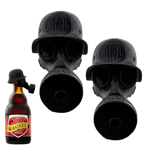 2 Stück Gasmaske Bierflaschenverschlüsse,Neuartige Wiederverwendbare Bierflaschen Helm,Soldat Salut Bierflasche Helm,Passend für die Meisten Standard-Bierflaschen(Schwarz)
