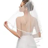 Brautschleier Weiß, Schleier kurz Bridal Tüll mit Kamm, Softtüll Schleier Ribbon Edge Brautschleier für JGA, Halloween, Bräute, Dusche, Junggesellinnenabschied, Hochzeit, Hen Party