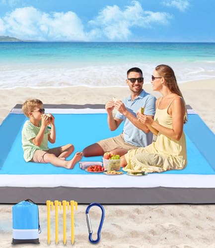 Toaren 210 x 200 cm Stranddecke Sandfrei Super Groß,Stranddecke Leicht und Tragbar,Strandmatte Stranddecke Sandfrei mit 4 Befestigung Ecken Sandfrei und Wasserdicht für den Strand Picknick Wandern