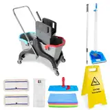 Hypafol Profi Putzwagen & Wischer Set I 2 x 25L Putzeimer mit Presse I inkl. 3 x Wischmopp, 12 x Mikrofasertuch & Warnschild I Reinigungswagen Gewerbe I Boden wischen in Gastro, Arztpraxis, Großküche