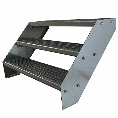 Kaminbau Mierzwa Premium Stahl Treppe Verzinkt 3 Stufen (Breite 80 cm) (Höhe 57 cm) Wetterfest Gitterroststufe Gartentreppe