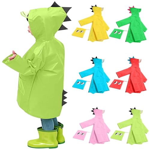 XINYUNZU Regenponcho Kinder Dino Regenjacke Lang Unisex Regencape Wasserdicht Winddicht Regenmäntel Kapuzenjacke Outdoor Regenjacken für Jungen und Mädchen 1-8 Jahre Alt Angebot Grün 3 Jahre