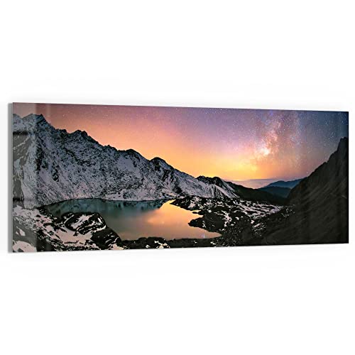 DEQORI Glasbild Echtglas | Motiv Gosainkunda unter Sternen | horizontal einteilig 125x50 cm | schöne Dekoration | Wandbild für Wohnzimmer, Schlafzimmer, Flur & Küche | moderne Wanddeko