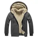 fleecejacke herren mit kapuze, sale angebote, Winterjacke Herren, Fleecejacke Warme Gefüttert Skijacke Outdoor Winddicht Jacke Verdickt Funktionsjacke mit Kapuze ReißVerschluss Wintermantel Sweatjacke