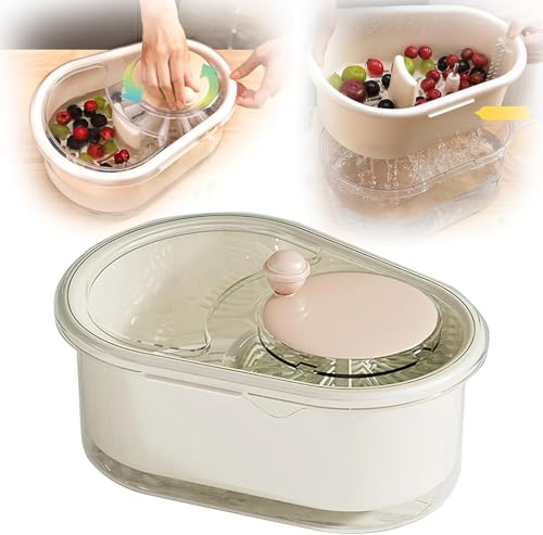 Obstreiniger Spinner, Tragbarer Obstwascher mit Deckel, Obst und Gemüse Waschschleuder Scrubber, Obstwascher Spinner Schüssel mit Sieb, Manuelle Obstwaschmaschine Spinner mit Bürste für Küche