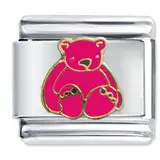 Quiges 9mm Italian Style Charm Modell Edelstahl rosa Bär für Italien Charm Armbänder