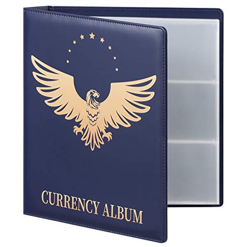 MUROAD 90 Taschen Dollar Geldscheinhalter für Sammler, Premium-PU-Banknoten-Welt-Währungs-Sammelalbum, klassisches Papiergeld-Sammelalbum, Album-Binder-Zubehör (blau), YBZBC-002