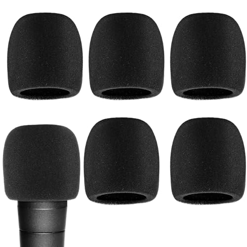 Mikrofon Windschutz Gjinxi Mikrofone Popschutz Microphone Staubdicht Handmikrofon Schaum mit Guter Elastizität Kontraktilität,Pop Schutz Mikro Pop Filter für Stimmmikrofon,KTV,Outdoor(Schwarz,6 Stk)