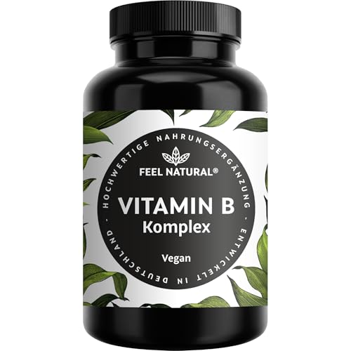 Vitamin B Komplex hochdosiert - 180 vegane Kapseln - Alle 8 B-Vitamine (B1, B2, B3, B5, B6, B7, B9, B12) - 500µg Vitamin B12 - bio-aktive Vitamin B-Formen - laborgeprüft, in Deutschland produziert