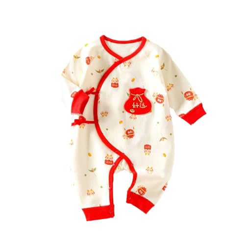 YCBMINGCAN Neugeborenes Baby Chinesischer Frühling und Langarm Dünner Body Krabbelanzug Baby Geschenk Mädchen Set (Red, 3 Months)