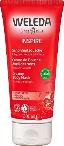 WELEDA Bio Inspire Duschgel vegan - Naturkosmetik Granatapfel Duschseife für Frauen & Männer mit Orange / Vanille Duft, Natürliche Hautpflege Dusche zur Reinigung von Gesicht & Körper (1x 200ml)