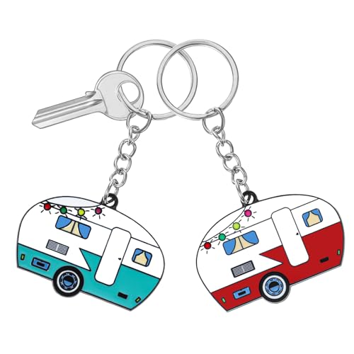 Bremorou 2 Stück Schlüsselanhänger Wohnwagen Deko Personalisiert Schlüsselanhänge Camper Auto Motiv Schlüsselanhänger Stilvolle Schlüssel Anhänger Für Rv Reise Campervan Charm