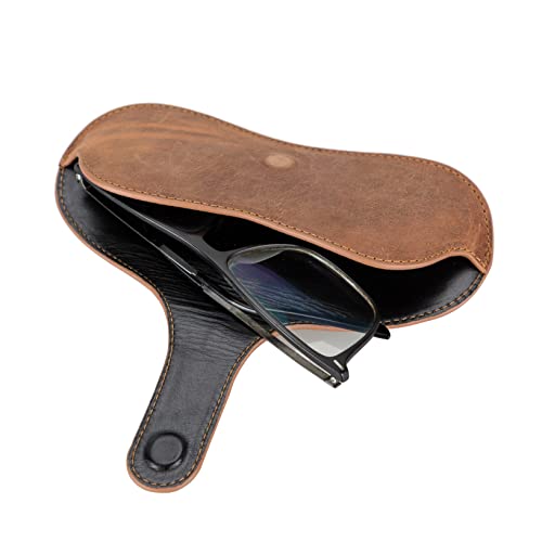 Solo Pelle Sonnenbrillenetui aus echtem Leder, tragbare Brillenetui, Brillen Etui mit Magnetverschluss Sonnenbrillenetui für Herren Damen Kinder Model: Liestal (Vintage Braun)