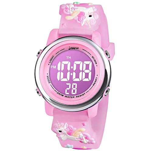 Vicloon Kinderuhr Digital, Kinder Armbanduhr, Kinderuhr Mädchen Led 3ATM Wasserdicht, Einhorn Kinderuhr mit Wecker Datum Stoppuhr Lichter, für 3-10 Jahre Jungen Mädchen(Rosa)