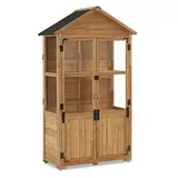 M MCombo Gartenschrank Holz Klein, Outdoor Gartenhaus Gerätehaus Wetterfest, Gewächshaus für Balkon & Terrasse, 100 × 53 × 178 cm, 0111 (Natur)