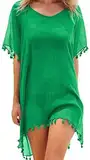 Hanaoops Damen Strandkleid Sommer Strandponcho Bikin Badeanzug Cover Up Strandtunika Strandurlaub Pareos Strandkleider Beachwear mit Quasten