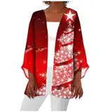 SCBFDI Weihnachts Kostüm Elfen Kostüm Damen Weihnachten Strickjacke Damen Elegant Strickjacke Damen Lang mit Knöpfen Bunte Strickjacke Kostüm Weihnachten Strickjacke Damen Tailliert Rot 4Xl