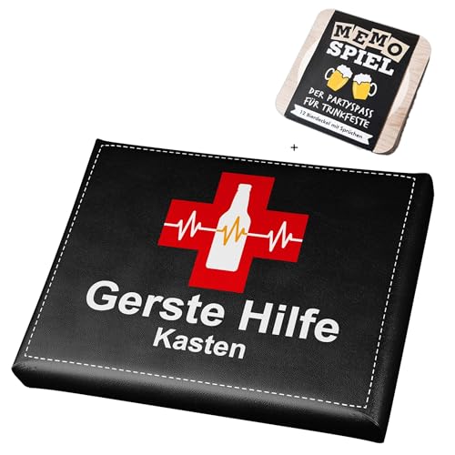 CULT at home Bierkasten Aufsatz Gerste Hilfe - Bierkastensitz inkl. Bierdeckel Memospiel - Sitzauflage für Bierkiste Getränkekiste - Hocker für Balkon Camping 34 x 44 cm