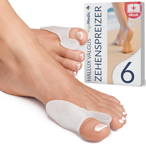 YogaMedic® Hallux Valgus Korrektur für den Großen Zeh - 6 Stk - Unterstützung bei Hallux Valgus und zur Ballenzehen Korrektur - Hallux Valgus Bandage in Universalgröße aus weichem Silikon - 0% BPA