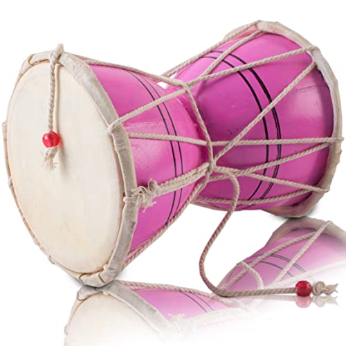 Handgemachtes Holz & Leder Klassischer indischer Volk Dumroo Damroo Damaru Handtrommel Set Percussion Dekorative Sammlungsmusik-Weltmusikinstrumente (Pink)