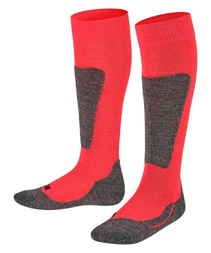 FALKE Unisex Kinder Skisocken Active Ski K KH Wolle warm dick 1 Paar, Rot (Fire 8150), 23-26