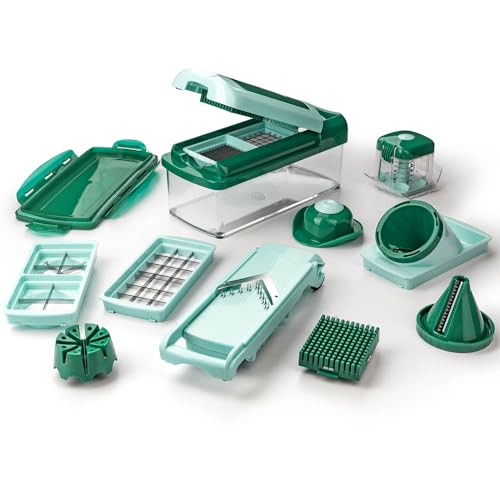 Genius Nicer Dicer Fusion Smart Julietti | Mint-Grün | 16 Teile | Alles-Schneider | Reiben | Julienne | Spiralen | Hobeln | Würfeln | Schneid-Gerät | Bekannt aus TV | NEU, 28.5 x 21 x 16.3 cm